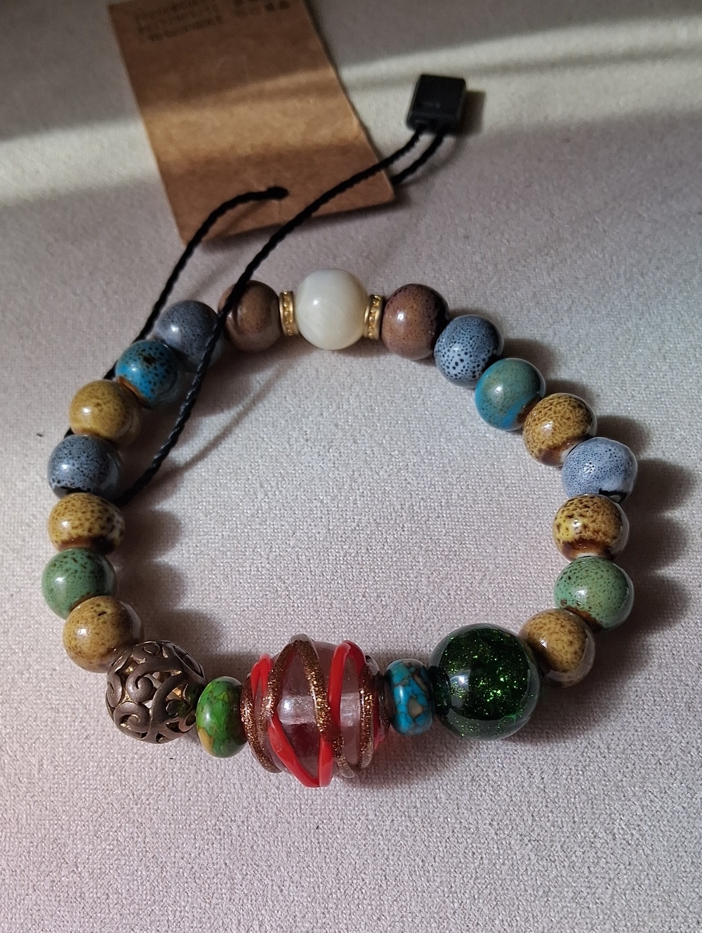 Gemstone And Glass Beads Stretch Bracelet